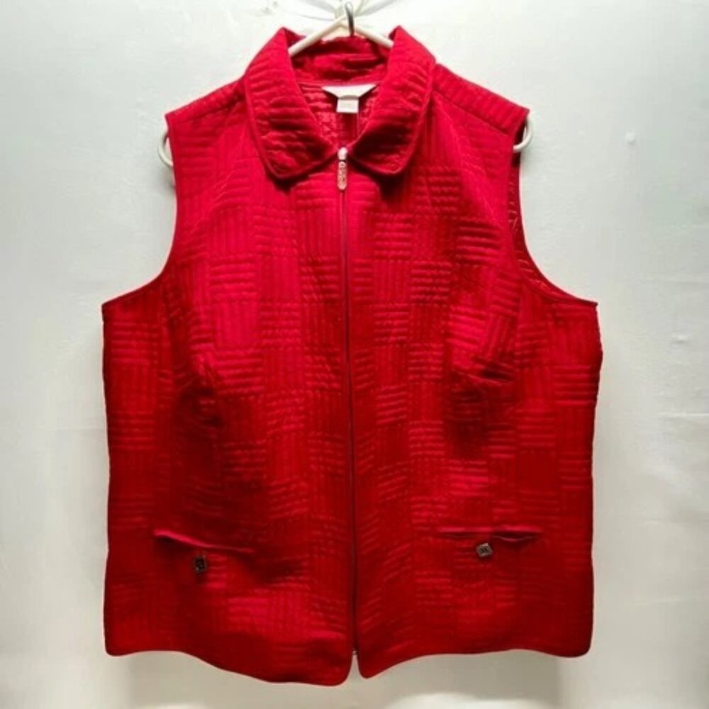 CJ Banks Quilted Vest Women’s 1X Deep Red Lightweight + Pockets Classic Full Zip